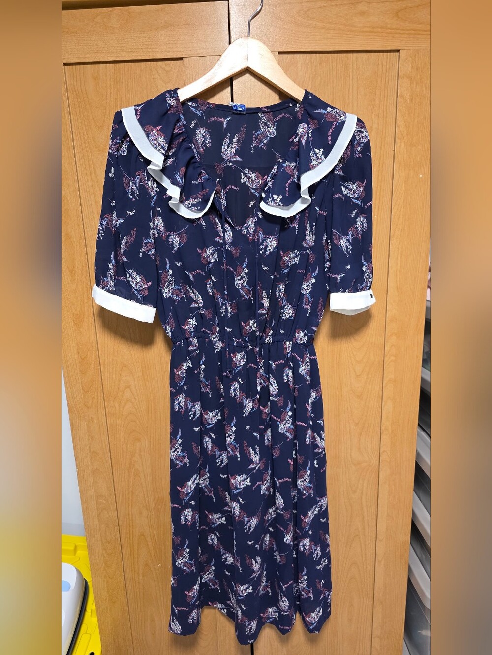 Vintage 1970s House of Nu-Mode Sailor Dress Navy Floral Midi